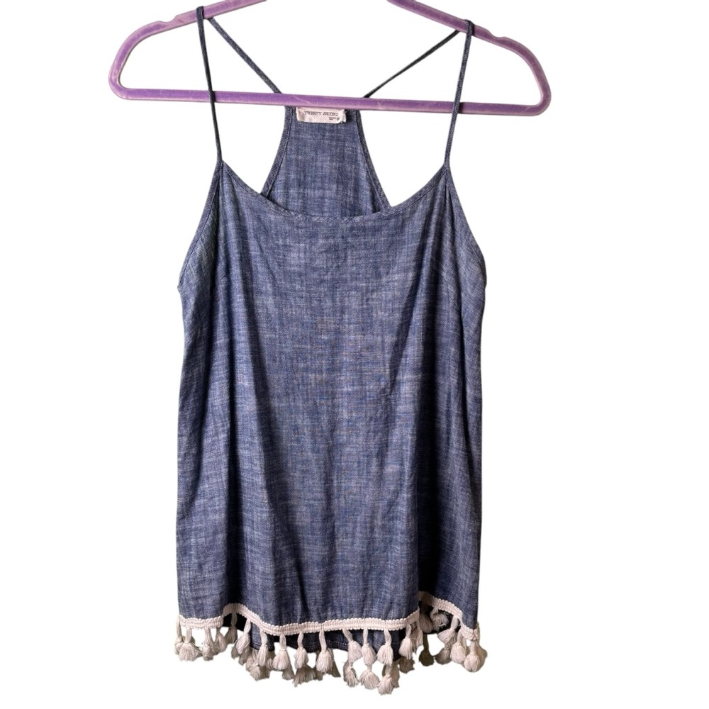 Twenty‎ Second Blue Tank with Cream Tassel Hem